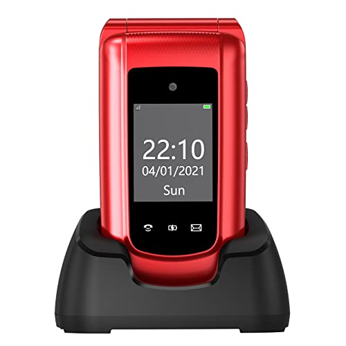 Uleway GSM Einfaches Handy mit großen Tasten, Handy für ältere Menschen, mit Doppel-Bildschirm, 2,4 Zoll (6,1 cm), SOS-Taste, einfache Bedienung für ältere Menschen (mit Portugiespielzeug) von uleway
