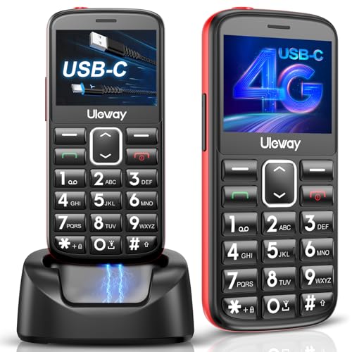 uleway 4G Seniorenhandy Mobiltelefon Ohne Vertrag, Lange Standby-Zeit, Senioren Handy Mit Große Tasten, SOS Notruftaste, Einfach zu bedienendes Großtastenhandy mit USB-C, Ladestation, 2.4 Zoll LCD uleway 4G Seniorenhandy Mobiltelefon Ohne Vertrag, Lange Standby-Zeit, Senioren Handy Mit Große Tasten, SOS Notruftaste, Einfach zu bedienendes Großtastenhandy mit USB-C, Ladestation, 2.4 Zoll LCD von uleway