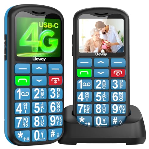 uleway 4G Seniorenhandy Mobiltelefon Ohne Vertrag,Senioren Handy mit Große Tasten,Rentner Handy Großtastenhandy mit USB-C, 1.7 Zoll LCD, SOS-Funktion,Taschenlampe,Ladestation,Verwendung der Nano-SIM von uleway