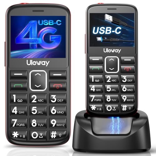 uleway 4G Seniorenhandy Mobiltelefon Ohne Vertrag丨Lange Standby Zeit丨USB-C-Laden丨Senioren Handy Mit SOS Notruftaste丨Großtastenhandy mit Ladestation丨Schwarz von uleway