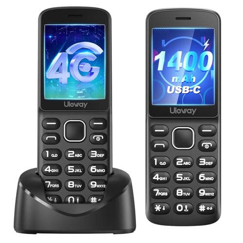 uleway 4G Seniorenhandy Ohne Vertrag | Seniorentelefon Senioren Handy mit 2,4” Großer Bildschirm | 1400 mAh Akku mit Langer Lebensdauer | Großen Tasten| Taschenlampe | USB-C-Laden|Ladestation-Schwarz von uleway