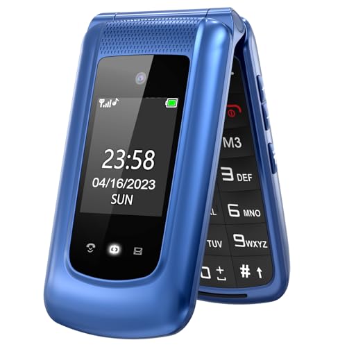 uleway GSM Seniorenhandy Klapphandy ohne Vertrag, vodafone, Großtasten Mobiltelefon Einfach und Tasten Notruffunktion,2.4 +1.7 Zoll Dual Display Handy für Senioren (Blau) von uleway