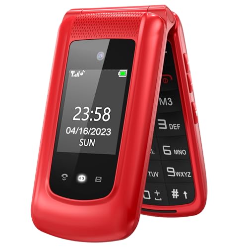 uleway GSM Seniorenhandy Klapphandy ohne Vertrag,Großtasten Mobiltelefon Einfach und Tasten Notruffunktion,2.4 +1.7 Zoll Dual Display Handy für Senioren (Rot), G380D-SE von uleway