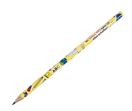 Bleistift zum Schulanfang/Holzbleistift für Kinder"Mit Gottes Hilfe" bunt von uljö