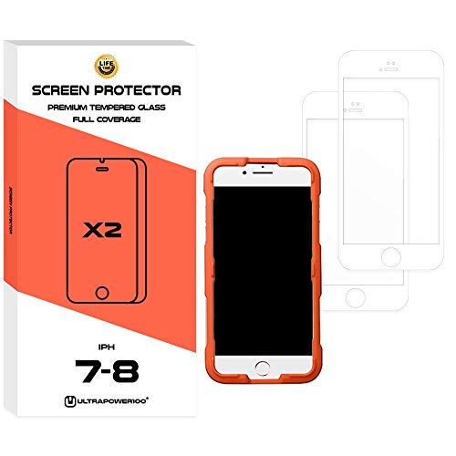ultrapower100 Schutzfolie für iPhone 7/8 Full Coverage Premium Tempered Glass Film 2 Pack Anti-Shatter Weiß von ultrapower100