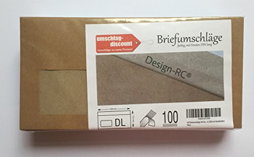 100 Briefumschläge mit Fenster, Design-RC®, aus Recycling-Papier mit kompostierbarem Folienfenster in DIN lang = 229 x 114 mm (C6/5) mit Abziehstreifen von umschlag-discount