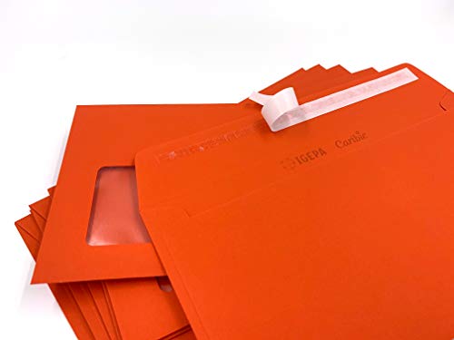 100 Briefumschläge mit Fenster, Rot, Zinnoberrot, DIN lang = 220 x 110 mm, Haftklebestreifen von umschlag-discount