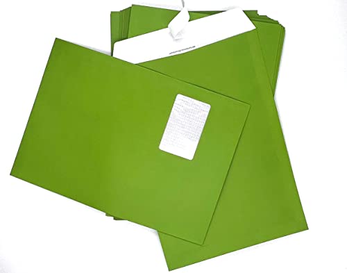 25 Briefumschläge mit Fenster, Grün, Frühlingsgrün, Intensivgrün, Apfelgrün, C4 = 324 x 229 mm, mit Abziehstreifen von umschlag-discount