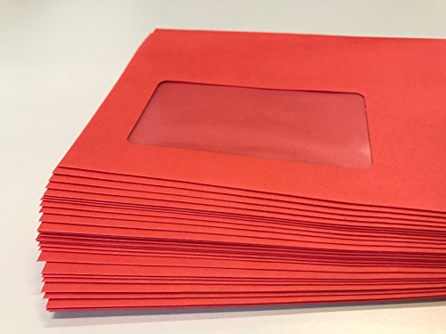 25 Briefumschläge mit laserfestem Fenster, Rot, Intensivrot, von ELCO, 229 x 114 mm, mit Abziehstreifen, 100 g/qm, Fenster geeignet für Laserdrucker von umschlag-discount