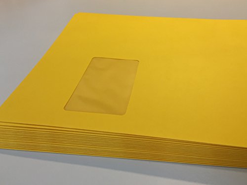 25 Fenster-Briefumschläge, Gelb, Goldgelb, C4 = 324 x 229 mm, mit Abziehstreifen, 120 g/qm von umschlag-discount