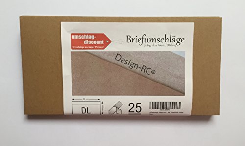 25 Umschläge, Design-RC®, aus Recycling-Papier in DIN lang = 229 x 114 mm (C6/5) mit Abziehstreifen, Kuverts ohne Fenster von umschlag-discount