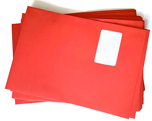 umschlag-discount 100 Fenster-Briefumschläge, Rot, Intensivrot, C4 = 324 x 229 mm, mit Abziehstreifen von umschlag-discount