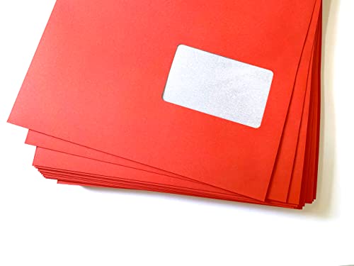 umschlag discount - 25 rote C4-Fensterumschläge, Briefumschläge mit Fenster, C4 = 324 x 229 mm, mit Abziehstreifen, 90 g/qm von umschlag-discount