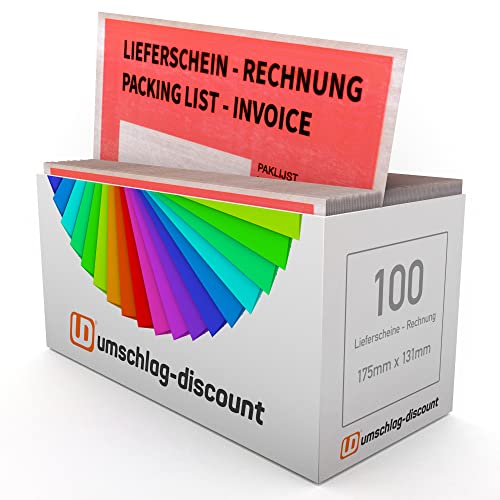 umschlag-discount – rote Versandtaschen aus Pergamin-Papier für Lieferscheine, Rechnungen, Retourenscheine & Co – 250 Stück selbstklebende Lieferscheintaschen mit den Innenmaßen 175 x 130 mm (DIN C6) von umschlag-discount