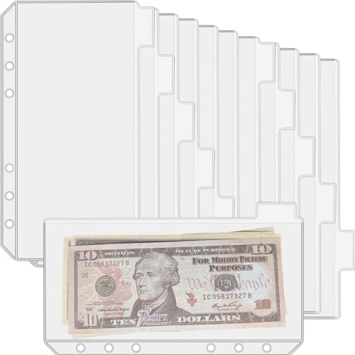 umsicht 12 Stück A6 Ordnertaschen ohne Reißverschlüsse, Reißverschlusslose Budget-Umschläge mit Index-Bit-Design, A6 Bindertasche für 6-Ringordner, Geldordner, Organizer, transparente PVC-Umschläge, umsicht 12 Stück A6 Ordnertaschen ohne Reißverschlüsse, Reißverschlusslose Budget-Umschläge mit Index-Bit-Design, A6 Bindertasche für 6-Ringordner, Geldordner, Organizer, transparente PVC-Umschläge, von umsicht