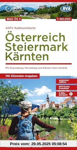 ADFC-Radtourenkarte ÖS3 Österreich Steiermark Kärnten 1:150:000, reiß- und wetterfest, E-Bike geeignet, GPS-Tracks Download, mit Bett+Bike Symbolen, ... Seen-Schleife (ADFC-Radtourenkarte 1:150.000) von unbekannt