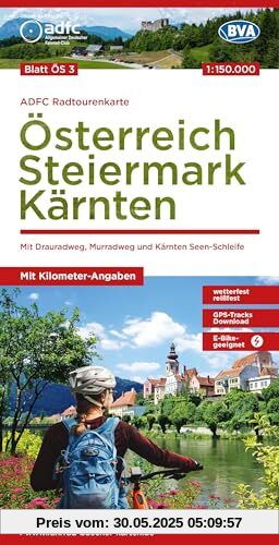 ADFC-Radtourenkarte ÖS3 Österreich Steiermark Kärnten 1:150:000, reiß- und wetterfest, E-Bike geeignet, GPS-Tracks Download, mit Bett+Bike Symbolen, ... Seen-Schleife (ADFC-Radtourenkarte 1:150.000) von unbekannt
