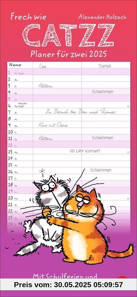 Calendrier mural 2025 Catzz pour deux. Calendrier mural amusant à 2 colonnes. Calendrier mural pour 2 personnes. von unbekannt
