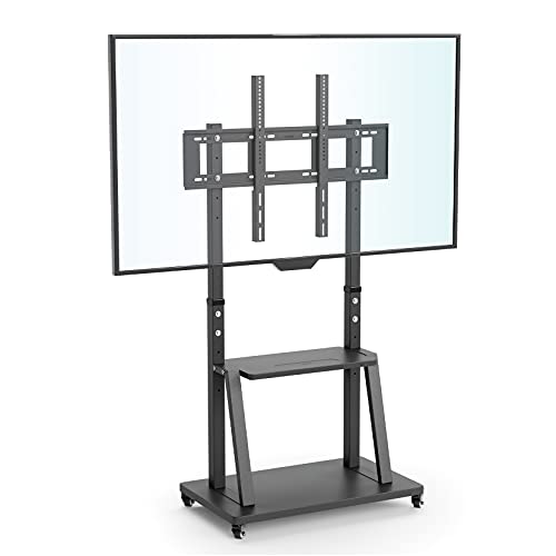 UNHO TV Ständer mit Rollen, TV Standfuss Universal Mobil Wagen, Höhenverstellbar Extra Stabil Fernsehständer Halterung Fernsehtisch mit AV-Ablagen für 32"–100",VESA 800x600mm,bis Max 80kg von unho