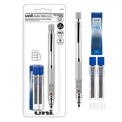 Kuru Toga Elite Mechanical Pencil Starter Kit, 0.5mm, HB #2, Silver Barrel, 1 Count von uni-ball