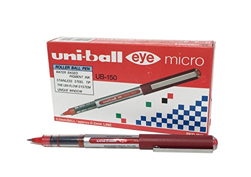 Uni-Ball 9000502 Eye Tintenroller Mikro 0,5 mm Spitze 0,2 mm Strichbreite 12 Stück rot von uni-ball