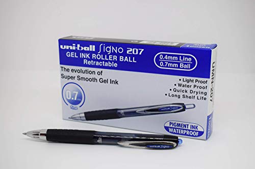 Uni-Ball SigNo 207 Gel-Tintenroller mit Druckmechanik 0,7 mm F-Spitze 0,5 mm Strichbreite 12 Stück schwarz von uni-ball
