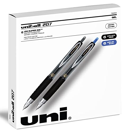 Uniball Signo 207 - Gel Pen With 0.5mm Micro Point - 12 Count Includes 6 Black And 6 Blue Pens von uni-ball