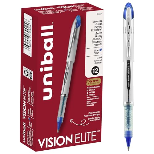 Vision Elite Roller Ball Stick Waterproof Pen, Blue Ink, Bold von Uni-Ball
