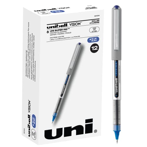 uni-ball® Vision™ Tintenroller, feine Spitze, 0,7 mm, grauer Schaft, blaue Tinte, 12 Stück von uni-ball