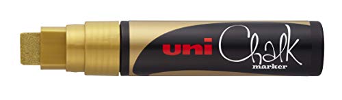 uni-ball 186610 - Fenster- & Kreidemarker UNI CHALK PWE-17K 15 mm, mit breiter Keilspitze, gold von Uni-Ball