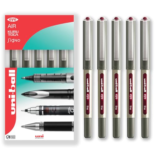 uni-ball EYE UB-157 Tintenroller, 0,7 mm Spitze, Rotwein, 5 Stück in Geschenkbox von Uni-Ball