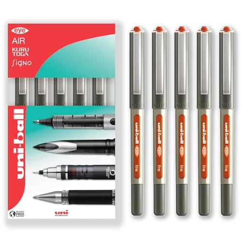 uni-ball Eye UB-157 Tintenroller, 0,7 mm Spitze, orangefarbene Tinte, 5 Stück von uni-ball