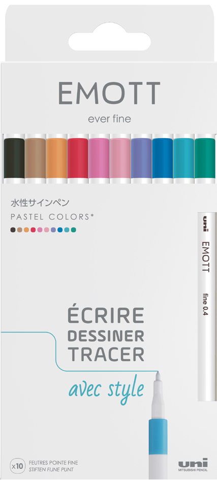 uni-ball Fineliner EMOTT, 10er Set , Pastel Colors, von uni-ball