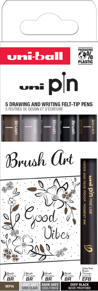 uni-ball Fineliner PIN PF , Brush Art, , 5er Set von uni-ball