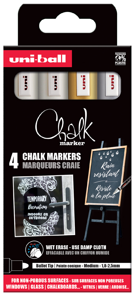 uni-ball Kreidemarker Chalk marker PWE5M/4 PF, 4er Etui von uni-ball