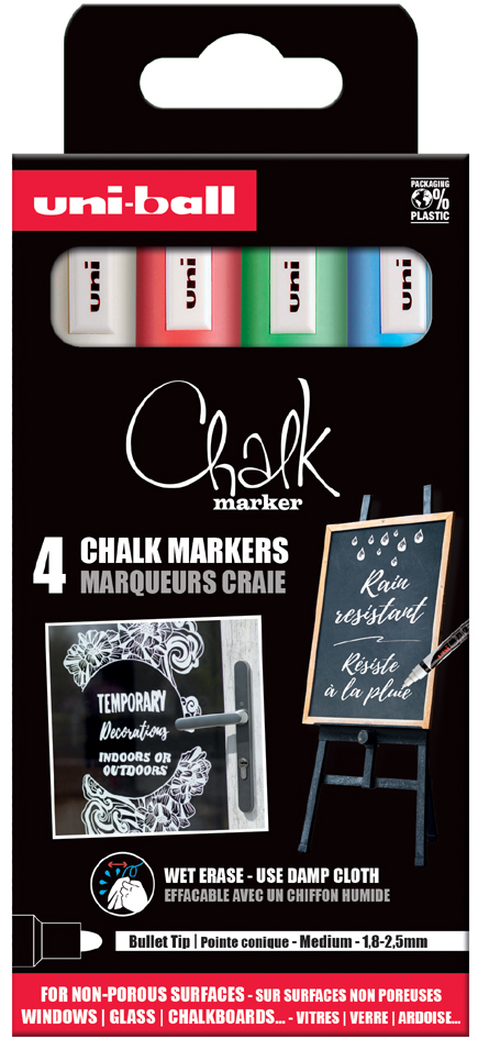 uni-ball Kreidemarker Chalk marker PWE5M/4 PF, 4er Etui von uni-ball
