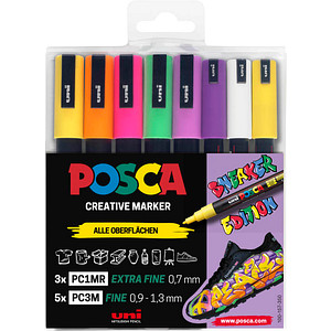 uni-ball POSCA Sneaker schwarz Acrylstift farbsortiert 0,9 - 1,3 mm, 8 St. von uni-ball