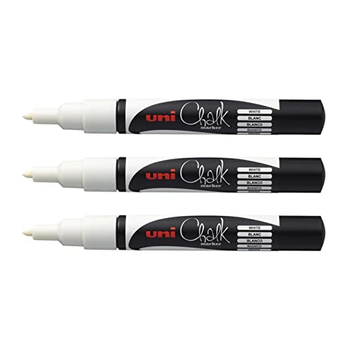 uni-ball Set mit 3 Kreidemarkern, feine konische Spitze, Kreidemarker PWE3MS, 0,9–1,3 mm, weiß von uni-ball