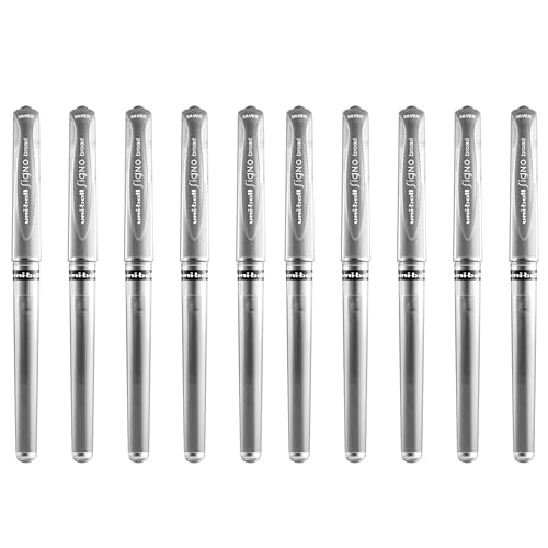 uni-ball Signo UM-153 UM-153 Gel-Tintenroller, Metallspitze, 0,65 mm Strichbreite mit Gummigriff, silberfarben, 10 Stück uni-ball Signo UM-153 UM-153 Gel-Tintenroller, Metallspitze, 0,65 mm Strichbreite mit Gummigriff, silberfarben, 10 Stück von Uni-Ball