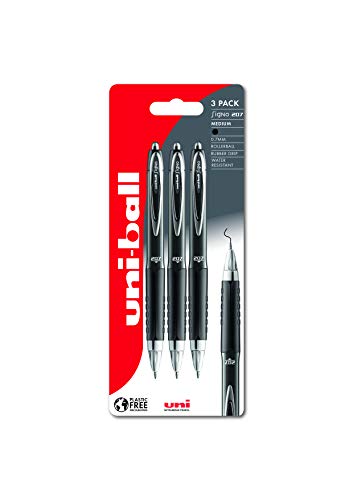 uni-ball Signo UMN-207 RT Schwarz, 3 Stück, kunststofffreie Verpackung von Uni-Ball