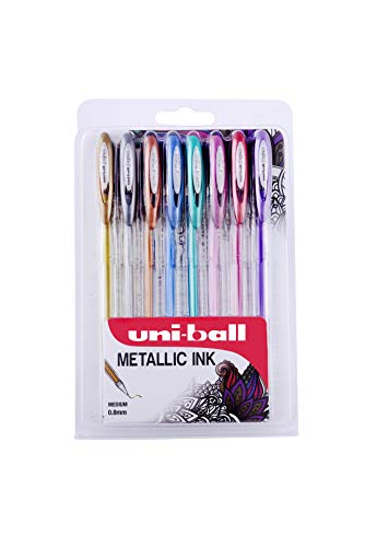 uni-ball UM-120NM Signo Metallic Gel Ink Tintenroller mit uni Super-Tinte, 0,8-mm-Spitze, 8er-Packung mit verschiedenen Farben von uni-ball