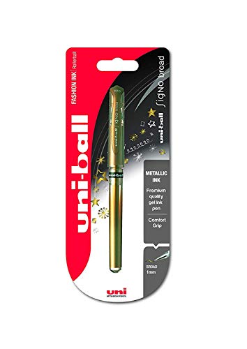 uni-ball UM-153 Signo Broad, Metallic Gold Tintenroller mit uni Super-Tinte, 1 mm breite Spitze, Einzelpackung von Uni-Ball