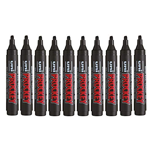 uni-ball - Uni Mitsubishi Pencil Permanentmarker Uni Prockey PM126 – Multifunktions-Halterung – Wasserbasis, geruchsneutral – abgeschrägte Spitze 5,7 mm – Schwarz – 10 Stück von uni-ball