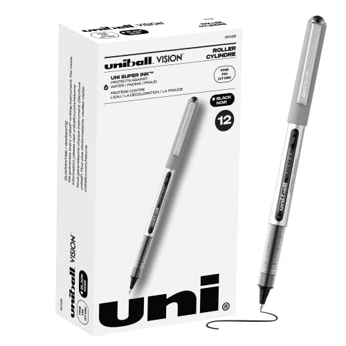 uni-ball Vision Tintenroller, feine Spitze, 0,7 mm, Schwarz, 12 Stück von uni-ball