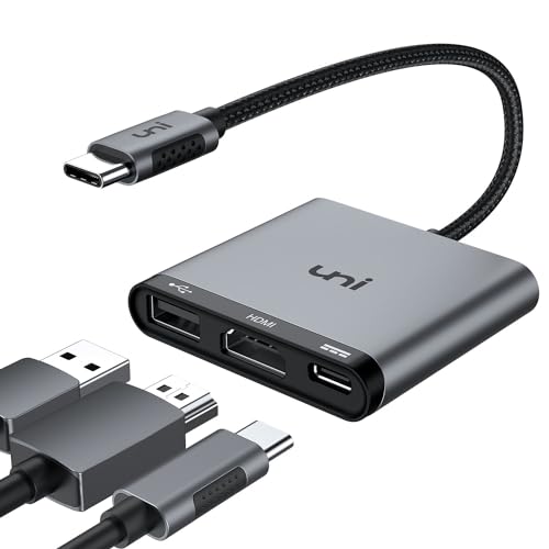 USB C HDMI Adapter 3 in 1 Multiport Hub aus Aluminium mit PD 100W, USB 3.0, 4K HDMI, kompatibel für MacBook Pro/Air, iPad Pro, Samung S23/S20, Huawei, Surface Pro usw. von uni