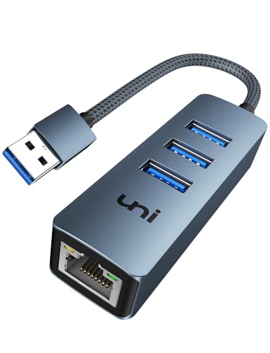 USB Ethernet Adapter, uni USB 3.0 Ethernet Hub mit RJ45 Netzwerk LAN für Windows 11/10/8.1/8/7, für MacBook(mit USB-Port-Version), iMac, Surface, Chromebook usw. -blau von uni