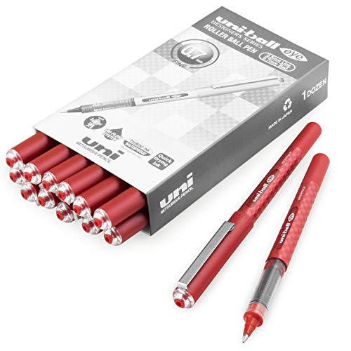 Uni-Ball Eye UB-157D Designer Tintenroller mit flüssiger Tinte, 0,7 mm Spitze, Rot, 12 Stück + 2 Stück von uni