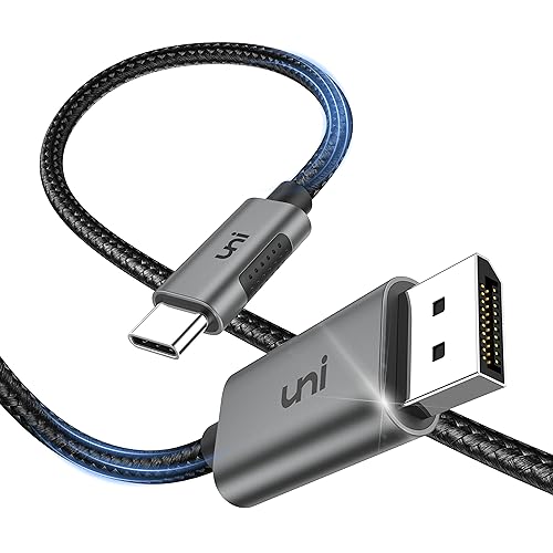 uni USB C Displayport Kabel (4K@60Hz, 2K@165Hz), Typ C Thunderbolt 3/4 auf DP Kabel mit MST, Freesync.1,8m Nylonkabel & Aluminiumgehäuse. Für iPhone 15 Pro Max, MacBook Pro/Air, iPad Pro M1/2, XPS von uni