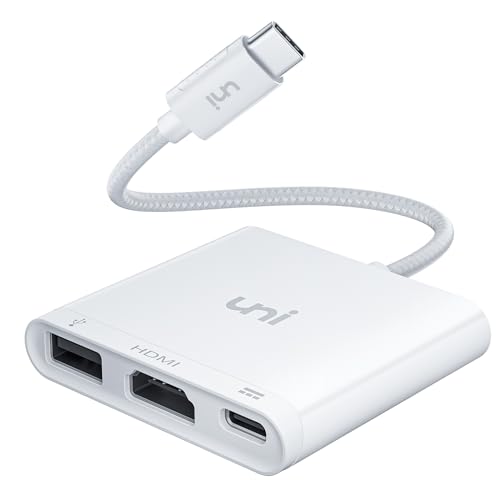uni USB C HDMI Adapter 3 in 1, USB-C Multiport Adapter, unterstützt 100W Aufladen, 4K HDMI und USB 3.0, kompatibel für iPhone 15 Pro, MacBook Pro, Samung S23/S20, Huawei, Surface Pro usw. Weiß von uni