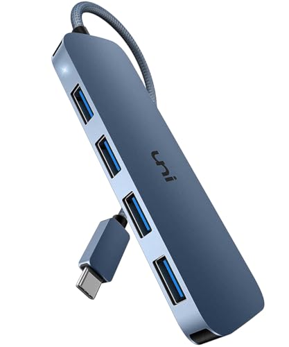 uni USB C Hub, USB Typ-C auf 4-Port USB 3.0 Adapter, Ultra Slim Daten-Hub [5Gbps, Nylonkabel, Aluminiumgehäuse], für iPhone 15/ 15Pro, MacBook Pro/Air, iPad Pro/Air, Dell XPS, Surface Book - blau von uni